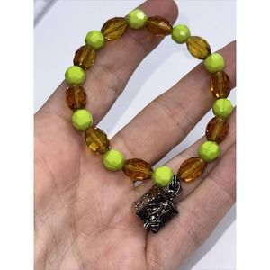 Alexa's Angels Prayer Box Bracelet Green Brown Faceted Beads Stretch